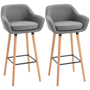 Bar Stools with Backs & Footrest for Comfortable Kitchen Seating Grey Linen Set of 2 Homcom