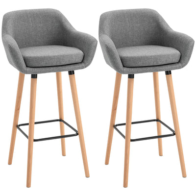 Bar Stools with Backs & Footrest for Comfortable Kitchen Seating Grey Linen Set of 2 Homcom