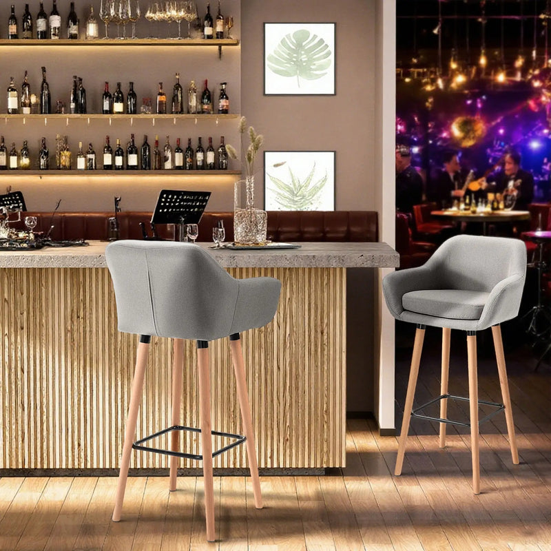 Bar Stools with Backs & Footrest for Comfortable Kitchen Seating Grey Linen Set of 2 Homcom