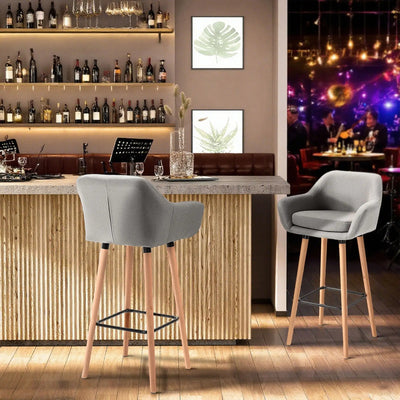 Bar Stools with Backs & Footrest for Comfortable Kitchen Seating Grey Linen Set of 2 Homcom