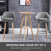 Bar Stools with Backs & Footrest for Comfortable Kitchen Seating Grey Linen Set of 2 Homcom