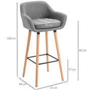 Bar Stools with Backs & Footrest for Comfortable Kitchen Seating Grey Linen Set of 2 Homcom