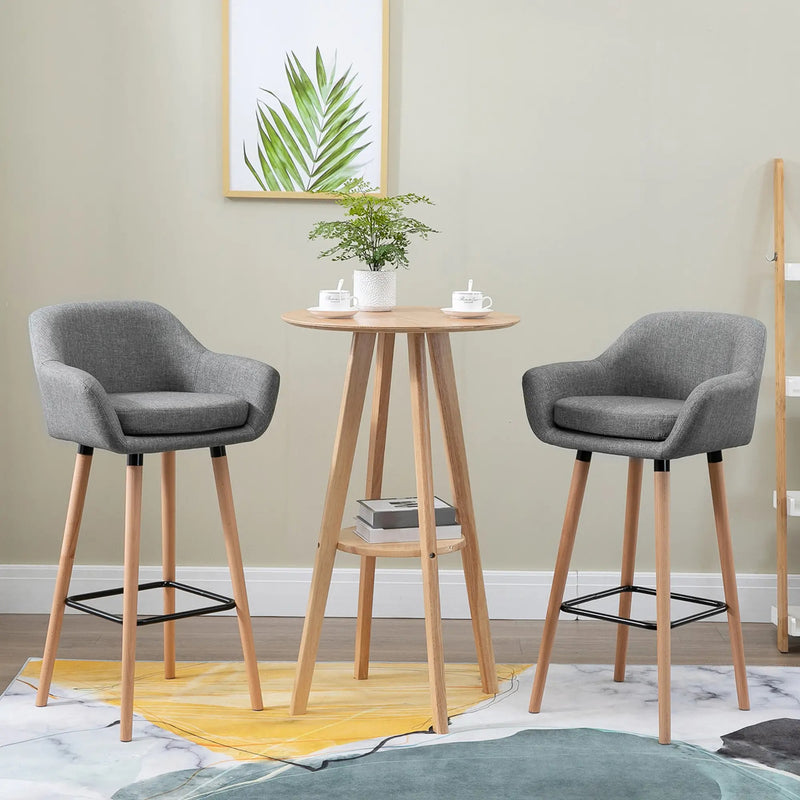 Bar Stools with Backs & Footrest for Comfortable Kitchen Seating Grey Linen Set of 2 Homcom