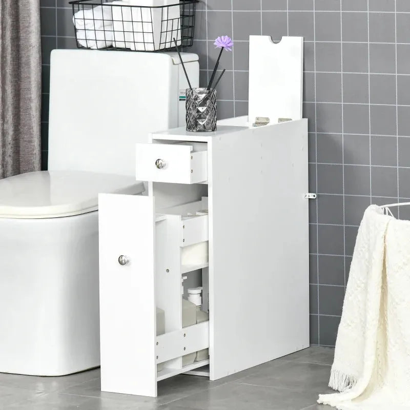 Slim Bathroom Storage Cabinet, 17W x 48D x 58Hcm, White