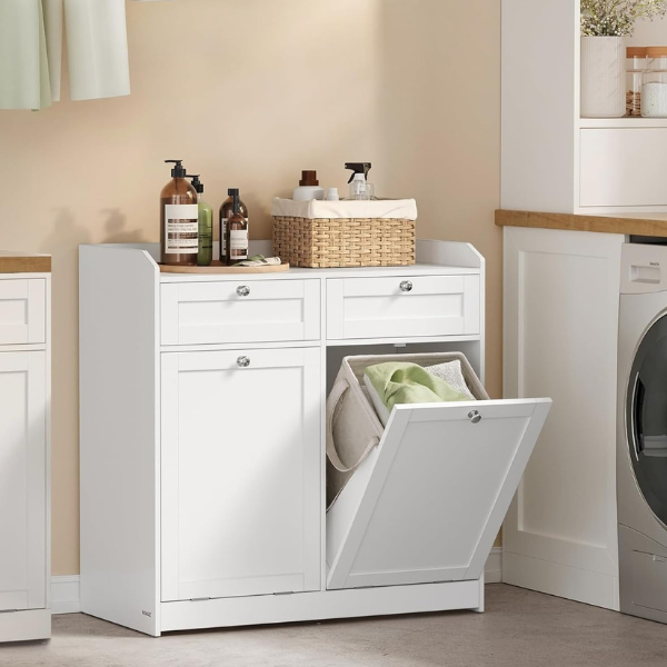 Bathroom Cabinet With Double Laundry Basket - 79x40x80cm - White