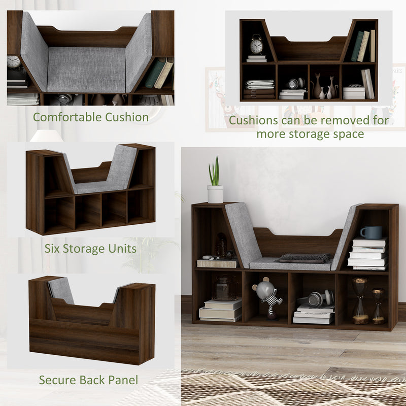Bookcase Storage Shelf with Cushioned Reading Seat Cube Organiser Chestnut by HOMCOM