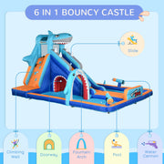 6 in 1 Inflatable Water Park with Slide Pool Trampoline and Blower for Kids Ages 3-8 Years, Blue Outsunny