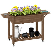 Wooden Raised Garden Planter with Shelves 46 x 94cm Carbonised by Outsunny