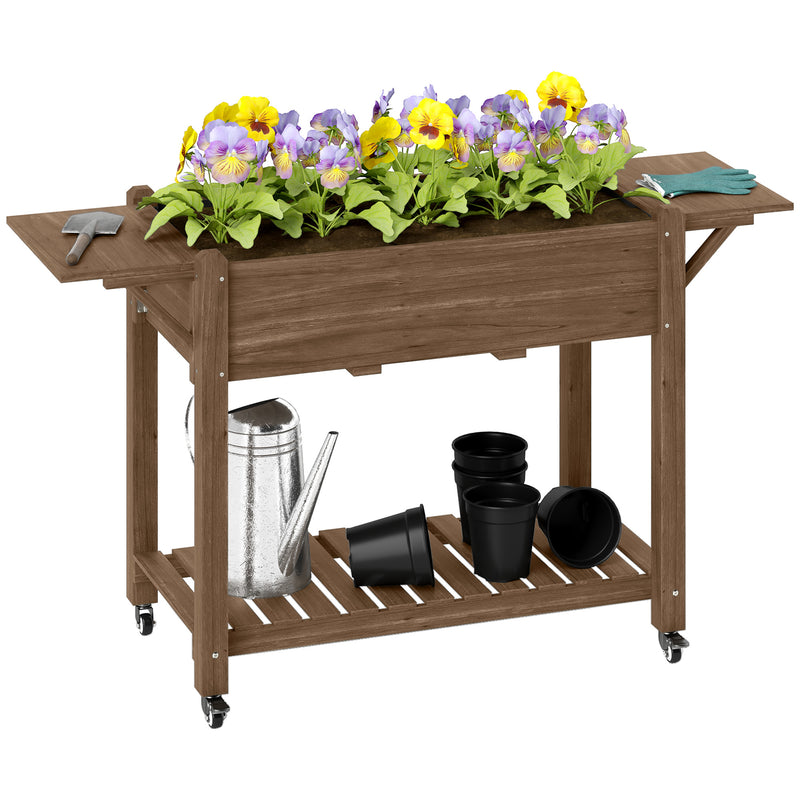 Wooden Raised Garden Planter with Shelves 46 x 94cm Carbonised by Outsunny