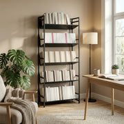 5 Tier Bookcase and Room Divider with Anti Fall Shelves for Organised Storage Black AOSOM