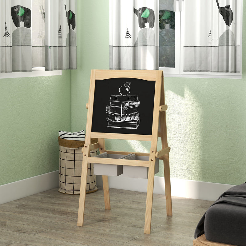 3 in 1 Kids Art Easel with Paper Roll and Storage Baskets for Ages 3 to 6, Natural Wood Finish