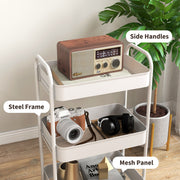 White Three Tier Steel Rolling Storage Trolley with Lockable Wheels
