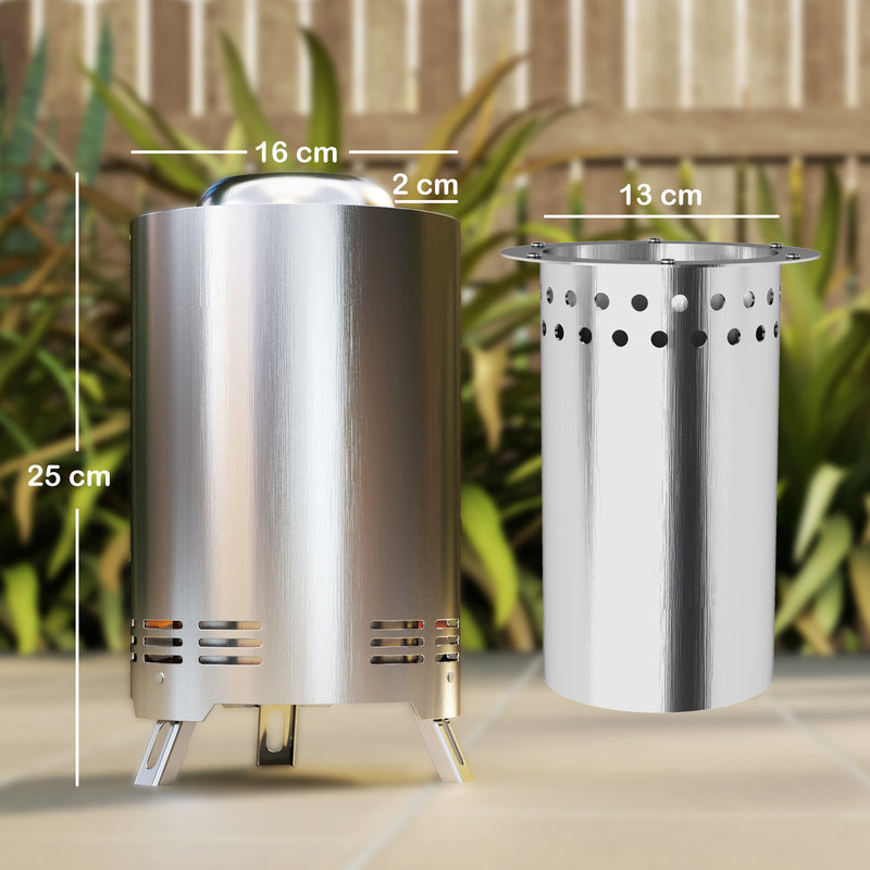 Smokeless Stainless Steel Fire Pit 16x16 cm Portable Wood Burning with Poker by Outsunny