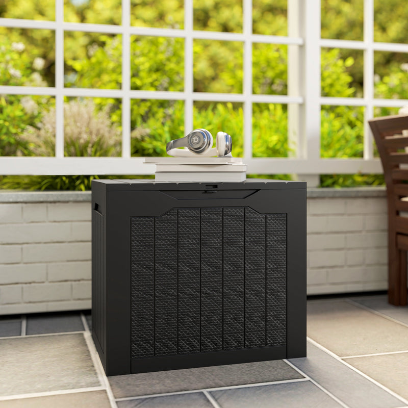 93L Waterproof Garden Storage Box With Handles For Outdoor Use Plastic Container Black AOSOM