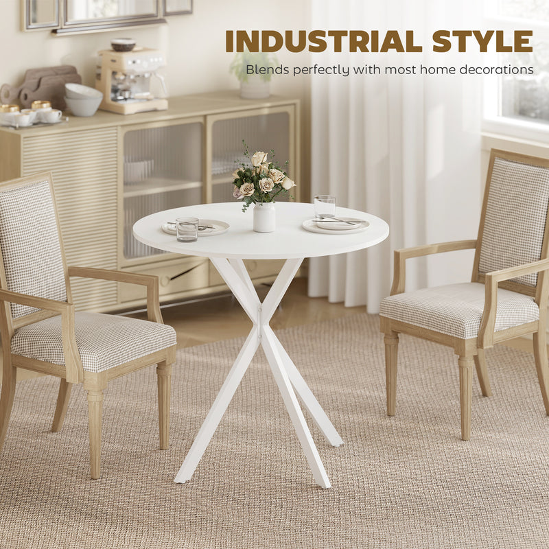 White Round Dining Table for 4 with Easy Clean White Top and Stable Legs (80cm) Homcom