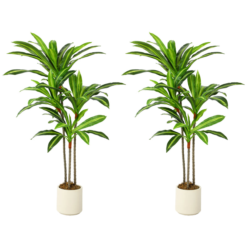 Artificial Dracaena Tree for Easy Year Round Indoor Greenery with White Planter Green