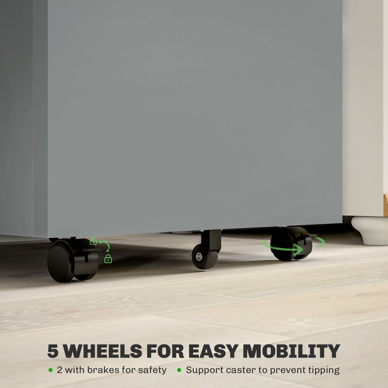 Mobile Metal Filing Cabinet with 3 Drawers and Anti Tilt Design for Home Office, Grey