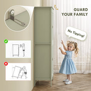 Tall Kitchen Pantry Cupboard with Motion Sensor LED Light for Storage Organisation Green