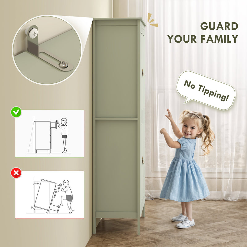 Tall Kitchen Pantry Cupboard with Motion Sensor LED Light for Storage Organisation Green