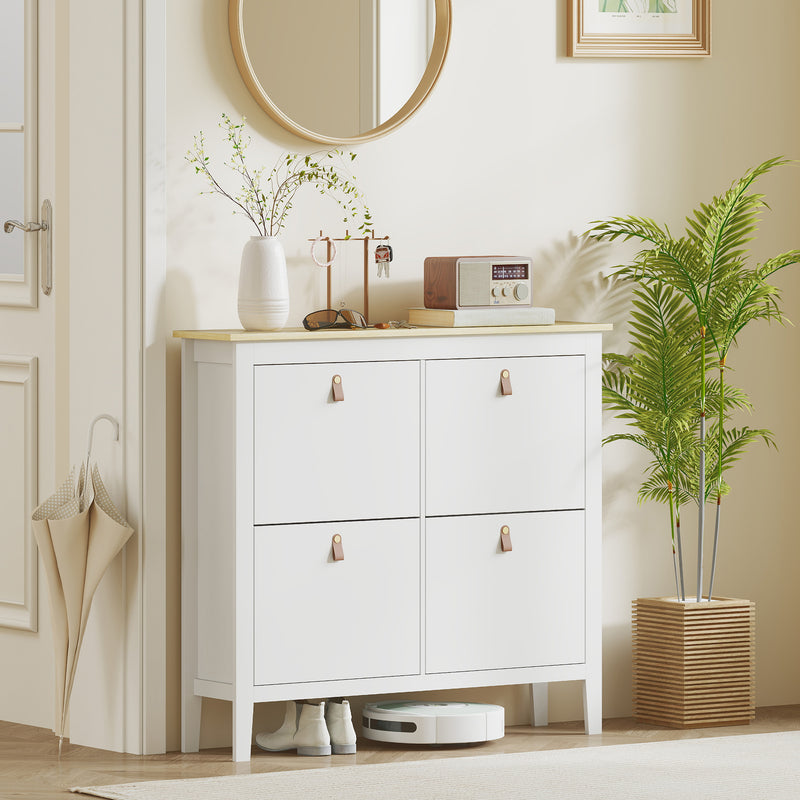 White Modern Shoe Storage Cabinet with Four Deep Drawers for Hallway Organising by HOMCOM