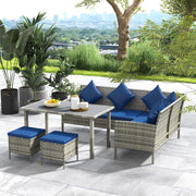 5 Piece Rattan Garden Dining Set With Cushions Dark Blue by Outsunny