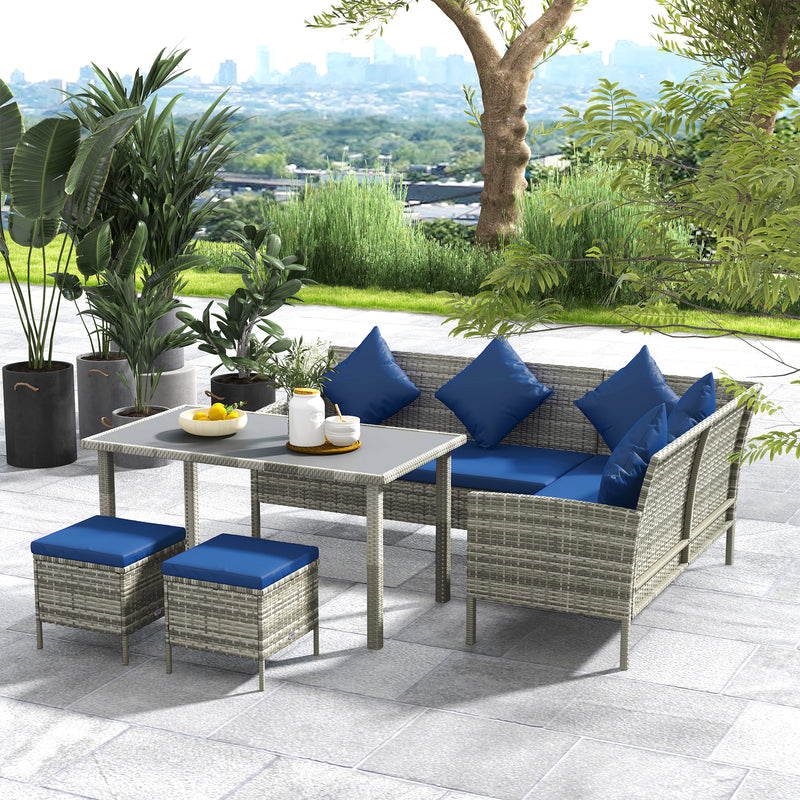5 Piece Rattan Garden Dining Set With Cushions Dark Blue by Outsunny