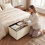 Velvet storage ottoman - Cream