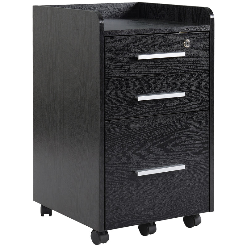 Black Three Drawer Lockable Mobile Filing Cabinet for Home Office by HOMCOM