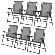 Set of 6 Grey Folding Garden Chairs with Armrests and Mesh Seats for Patio or Camping