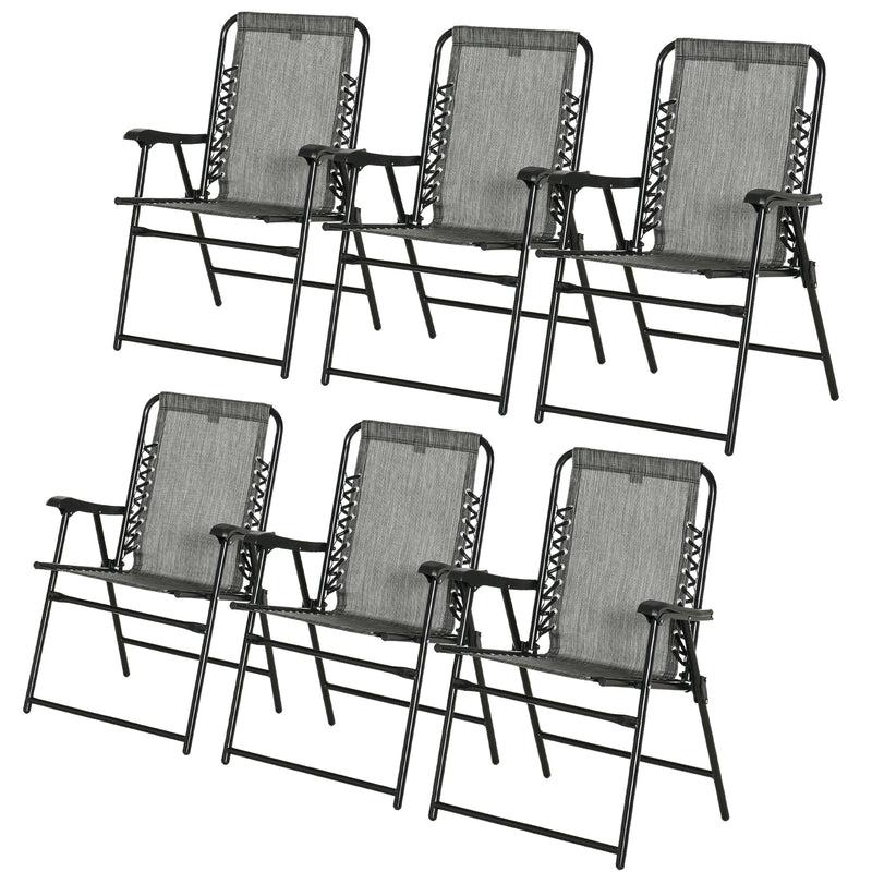 Set of 6 Grey Folding Garden Chairs with Armrests and Mesh Seats for Patio or Camping