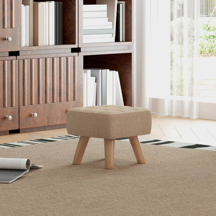 Brown Linen Look Square Padded Footstool Ottoman for Living Room by HOMCOM
