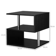 Set of 2 Wooden S Shape Coffee Tables with 2 Tier Storage Shelves for Living Room Black