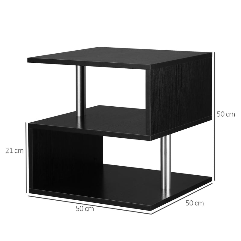 Set of 2 Wooden S Shape Coffee Tables with 2 Tier Storage Shelves for Living Room Black