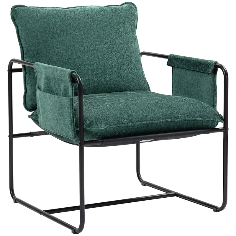 Green Minimalist Padded Accent Chair with Side Pockets by HOMCOM