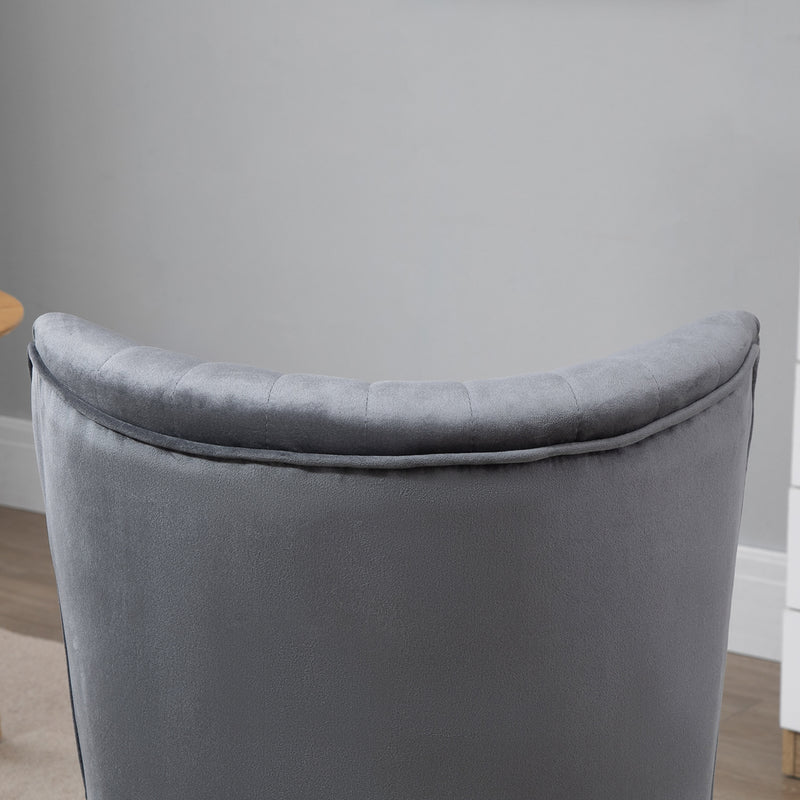 Set of 2 Velvet Accent Chairs with Padded Curved Back and Wood Legs for Living Room Grey