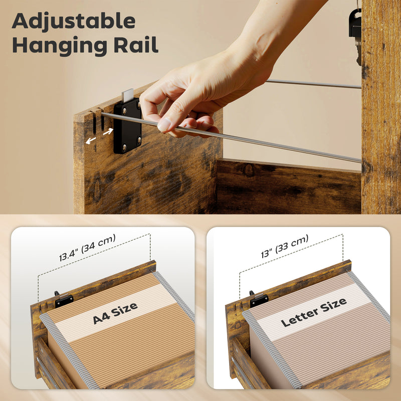 Three Drawer Wood Effect Filing Cabinet With Spacious Storage For Home Office, Rustic Brown