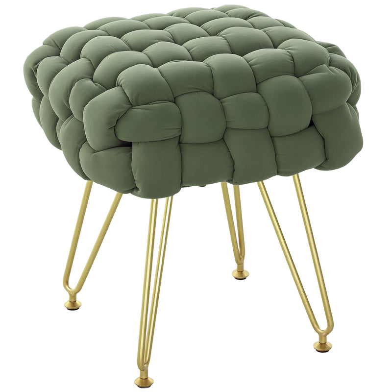 Green Velvet Feel Woven Square Footstool with Gold Legs Bold Design by HOMCOM