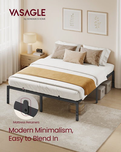 Bed Frame For Double Bed - Black Metal Frame 150 x 200 cm with Underbed Storage for Guest Rooms