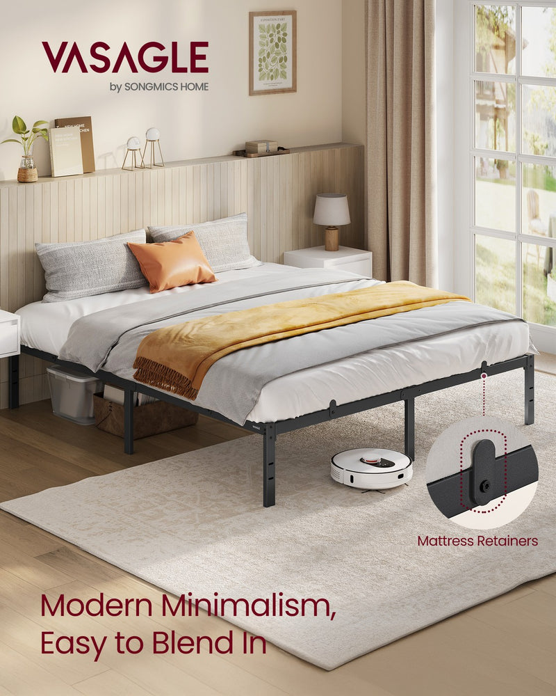 Bed Frame For Double Bed with Underbed Storage - Sturdy Black Metal Frame for Guest Rooms