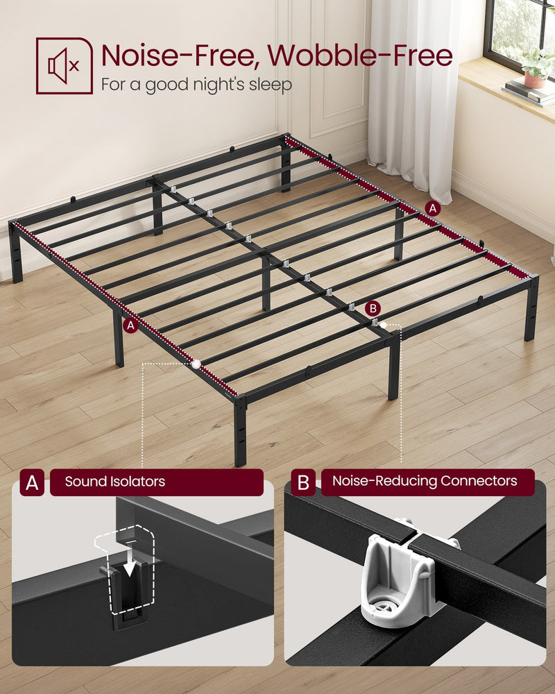 Bed Frame For Double Bed with Underbed Storage - Sturdy Black Metal Frame for Guest Rooms