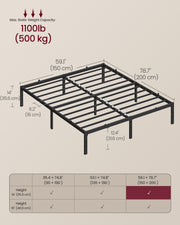 Bed Frame For Double Bed with Underbed Storage - Sturdy Black Metal Frame for Guest Rooms