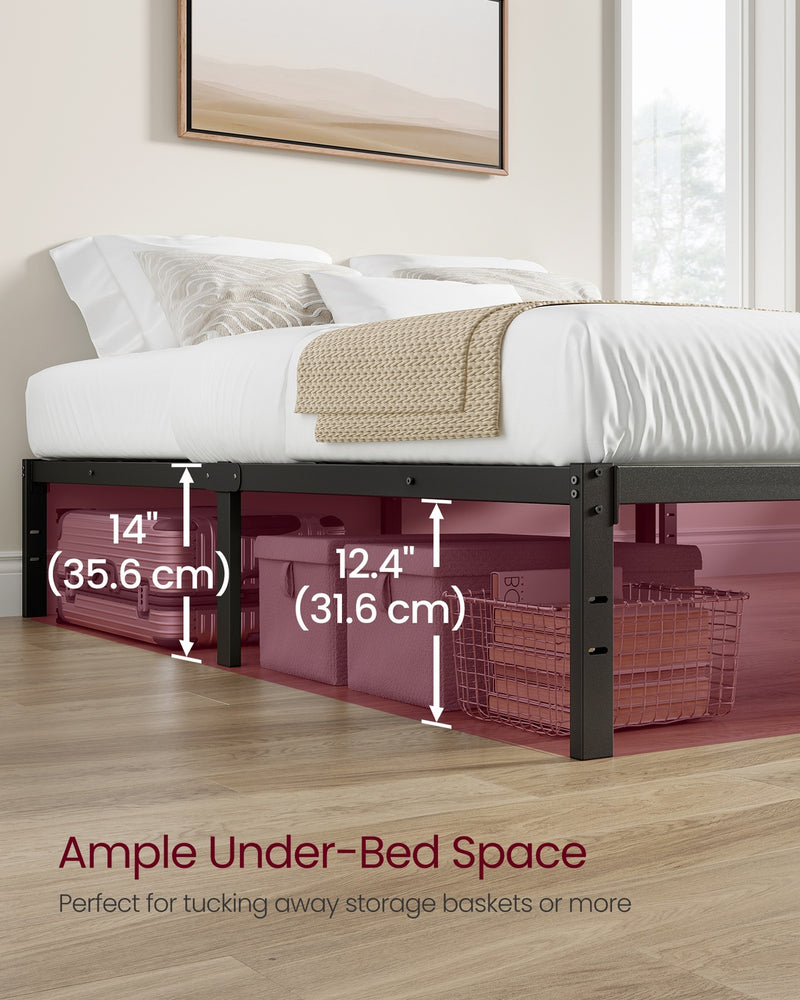 Bed Frame For Double Bed with Underbed Storage - Sturdy Black Metal Frame for Guest Rooms