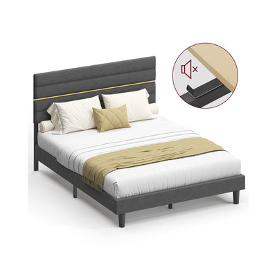 Bed Frame For King Size Bed With Grey Upholstered Headboard for Modern Bedroom Comfort