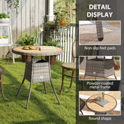 Round Rattan Garden Dining Table for 2 to 4 People with Easy Clean Top Mixed Grey Outsunny