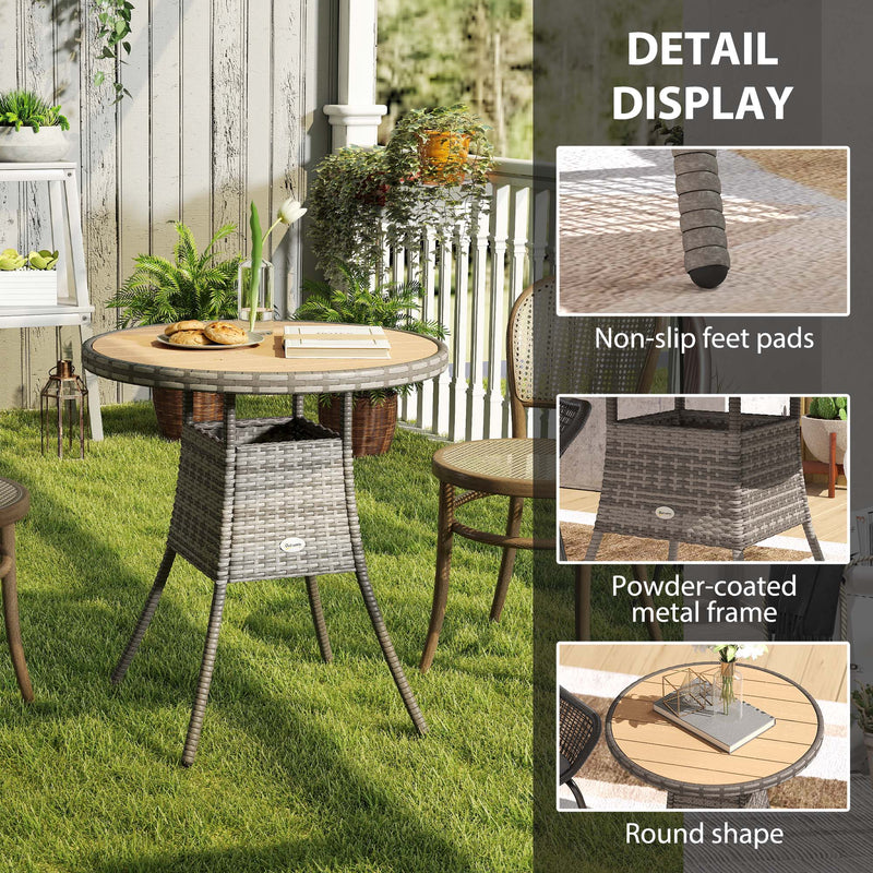 Round Rattan Garden Dining Table for 2 to 4 People with Easy Clean Top Mixed Grey Outsunny