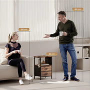 Bedside Table with USB Charging Station 2 Drawers & Storage Shelf for Bedroom or Living Room, Rustic Brown & Black