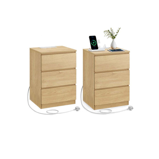 Set of 2 Straw Yellow Bedside Tables with USB Charging Station and Storage by Vasagle