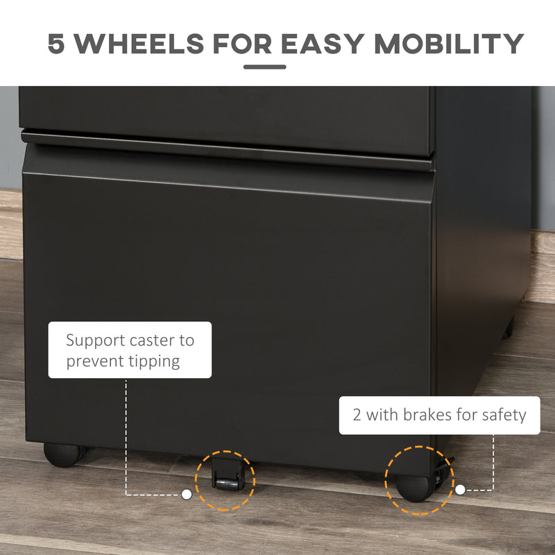 Mobile Metal Filing Cabinet with 3 Drawers and Anti Tilt Design for Home Office, Black