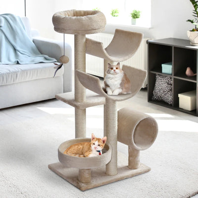 Beige Plush Cat Tree, L50 x W40 x H105 cm Pawhut