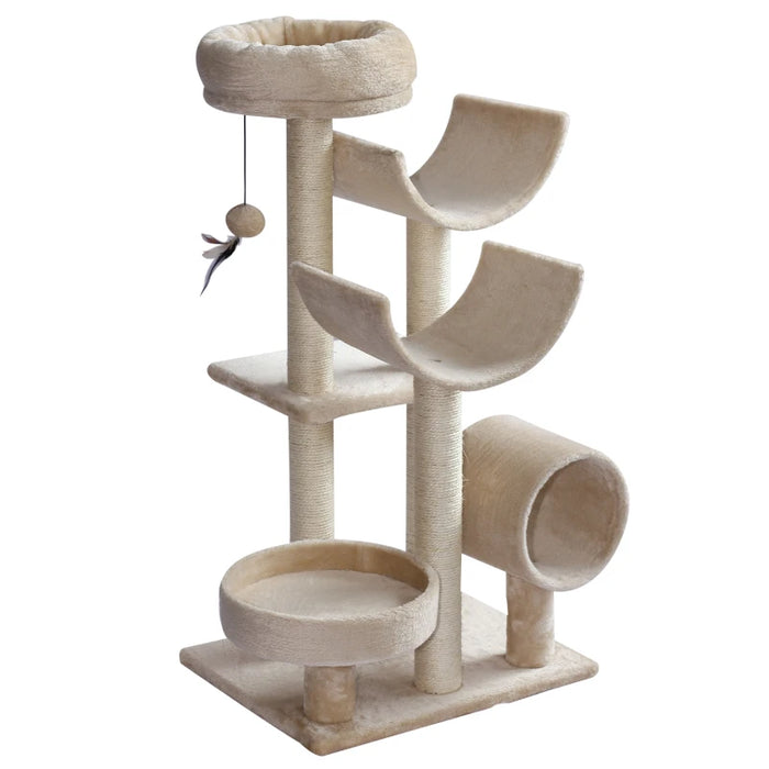 Beige Plush Cat Tree, L50 x W40 x H105 cm